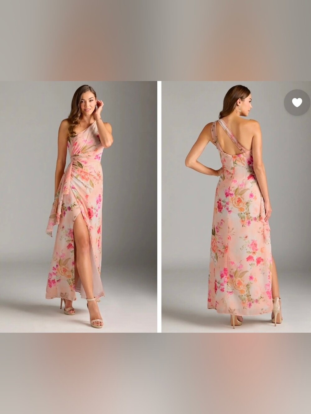 Azazie One-Shoulder Blush Pink Floral Gown